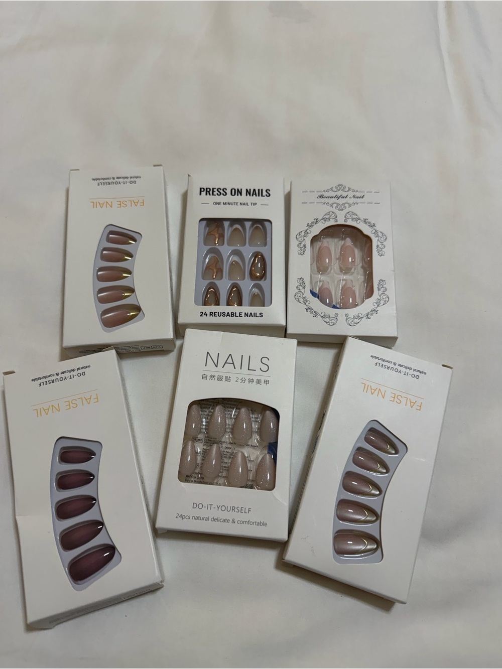 An assortment of different press-on nails